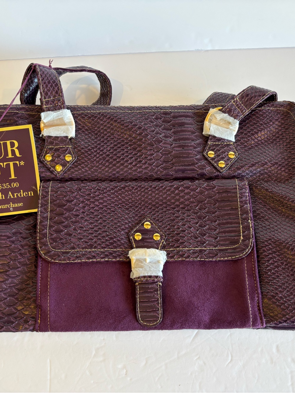 Elizabeth Arden Plum Textured Tote with Gold-Tone Studs